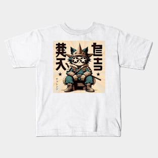 Futuristic Warrior Cat with Glasses - Japanese Pop Art Kids T-Shirt